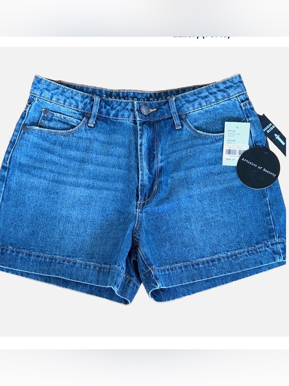 Articles of Society Ziggy High Rise Denim Shorts Size 27 NWT Cuffed Blue Jean